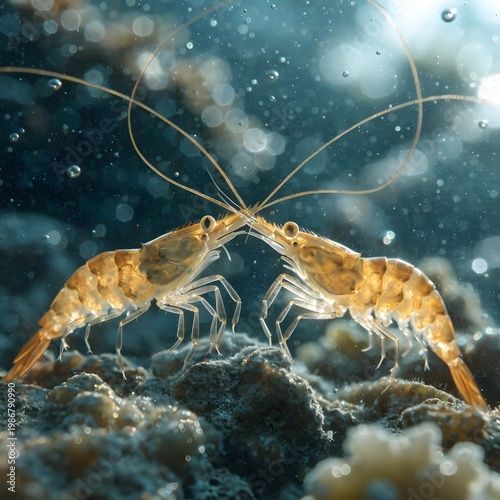 Beautiful shrimp underwater scene with light reflections high resolution picture