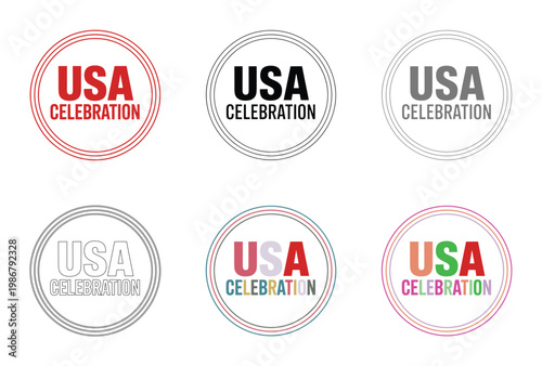 Badges featuring circular lines and text labels celebrate national days.