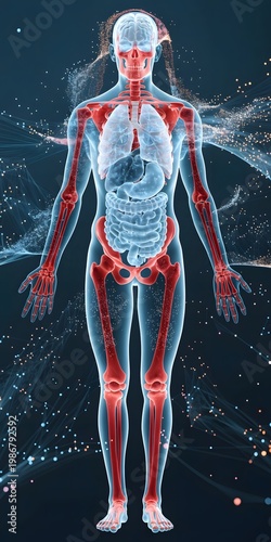 Detailed human body anatomy with skeletal system high resolution picture