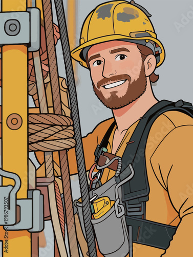 Construction Worker with Safety Gear and Equipment