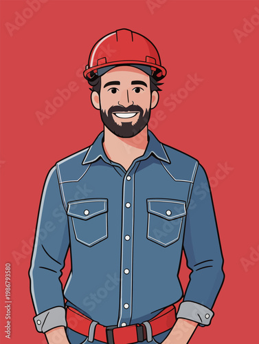 Smiling Male Construction Worker in Denim