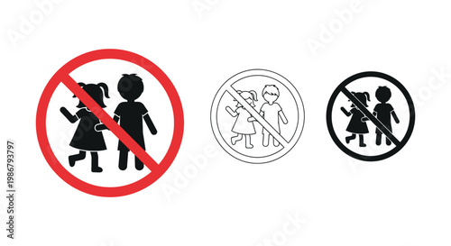 Children icon set with forbidden signs for no kids allowed concept