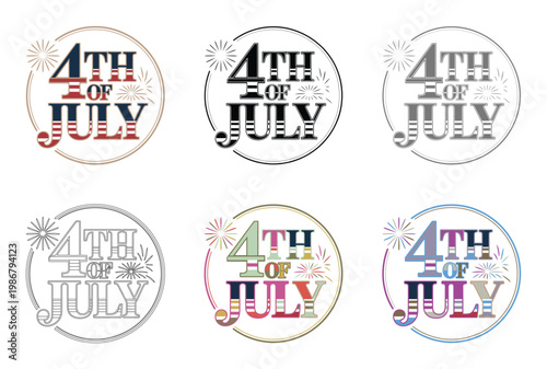 Emblems celebrating the fourth of July holiday appear in six variations.
