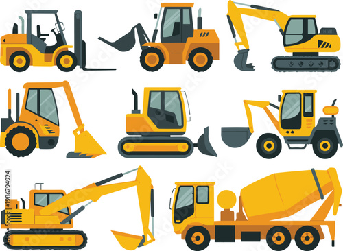construction equipment icons forklift excavator bulldozer loader mixer
