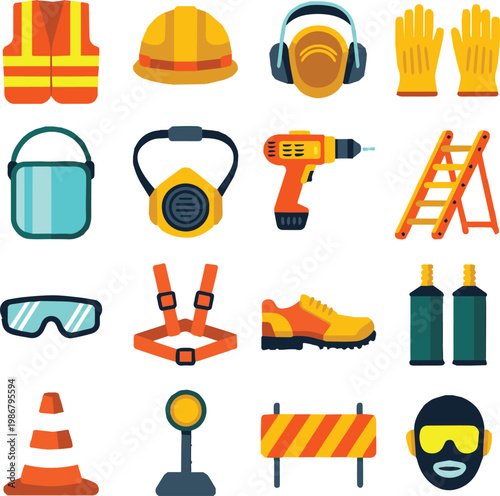 safety ppe symbols hard hat vest mask goggles boots ladder drill