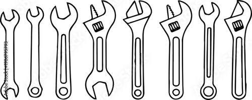 wrench tool collection spanner adjustable socket ratchet silhouettes