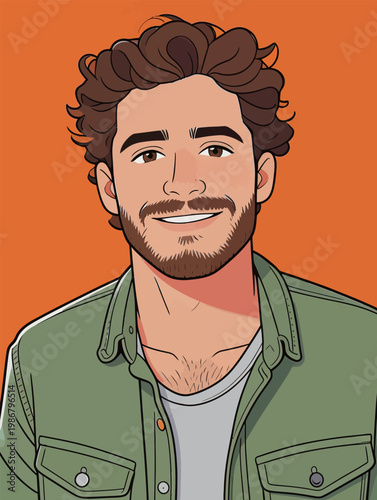 Stylized Illustration of Smiling Man with Curly Hair