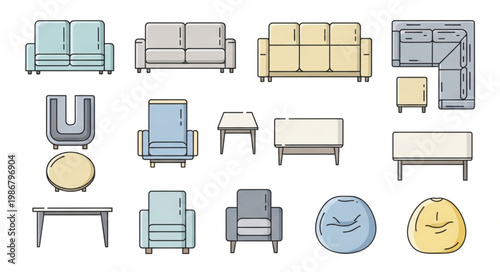Collection of Modern Furniture Icons Vector Illustration.