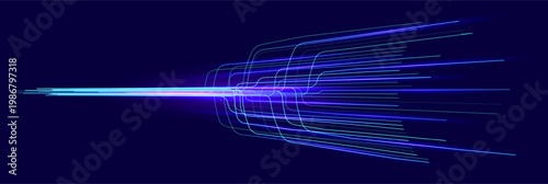 AI Line Data Network Technology Background, Abstract Dynamic Effect Stream, Energy Flow. Digital Transformation Tech, Artificial Intelligence Blue BG, Business Transform Concept. Vector Illustration