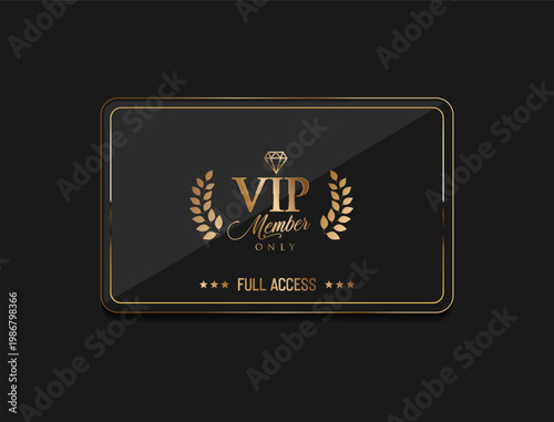 Elegant Exclusive VIP Access Event Pass Illustration, Luxury Gold VIP Access Pass. Premium VIP card in white color with golden diamond. Luxury design 
