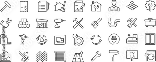 Handyman web icons. Maintenance, plumbing, electrical, consultation, cleaning, installation , repair, collection. Editable stroke. Vector