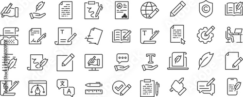 Copywriting web icons. Document, writing, creative, signature, collection. Vector
