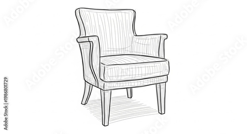 Sketch of a comfortable armchair with upholstered seat and back.
