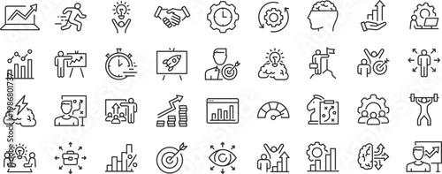 Productivity and Efficiency web icons. Performance, business planning, success, goal, process, collection. Vector