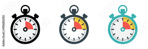 Stopwatch icon collection representing timer, time tracking and precision measurement concept, clean vector illustration.