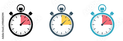 Stopwatch icon collection representing timer, time tracking and precision measurement concept, clean vector illustration.
