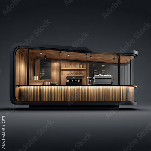 Luxury Coffee Kiosk 2D – Premium Dark Cafe Booth Mockup