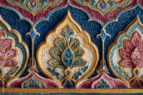 Intricate painted patterns on jaipur palace wall with traditional rajasthani motifs and vibrant colors, ultra-detailed texture