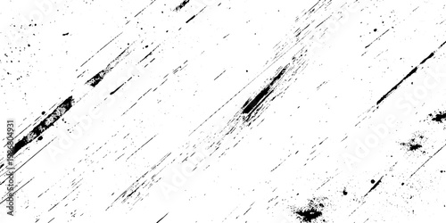 Abstract black and white ink splatter with diagonal brush strokes, grunge texture, paint drips and splashes on a light background, dynamic artistic pattern, minimalist monochrome design vector.