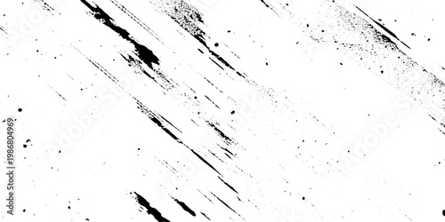 Abstract black and white ink splatter with diagonal brush strokes, grunge texture, paint drips and splashes on a light background, dynamic artistic pattern, minimalist monochrome design vector.