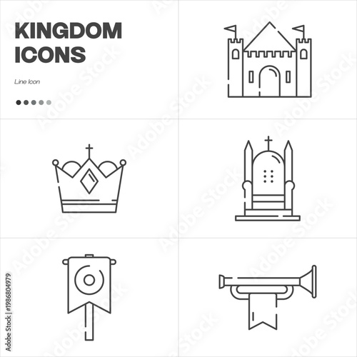 Medival, kingdom, knighthood icon vector set