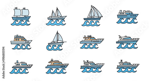 Collection of various cargo ships sailing.