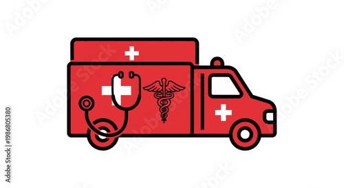 Red Ambulance Emergency Medical Vehicle Transport.