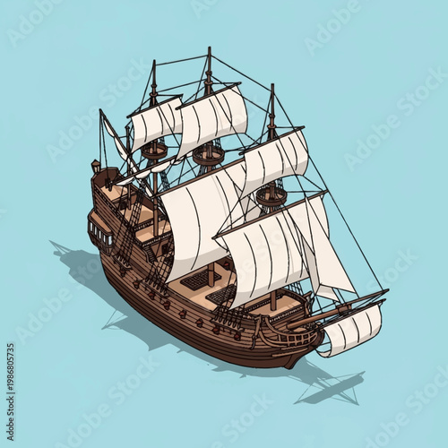 Illustration of a large sailing ship.