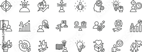 personal growth icon set collection. icon pack contain awareness, mindset, focus, discipline, resilience, confidence, acceptance, motivation, purpose, clarity icon