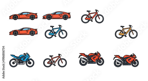 Bicycles and motorcycles on display.