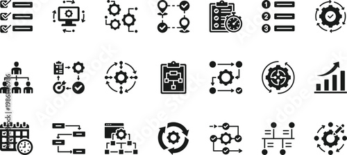 Workflow icon set collection. Icon pack contains workflow, process, task, step, action, sequence, order, system, cycle, automation