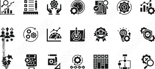 six sigma icon set collection. pack contain quality, process, improvement, efficiency, analysis, defect, control, control phase, mapping, performance icon