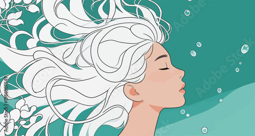 Serene Woman with Flowing White Hair Underwater