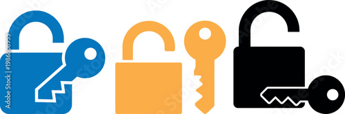 Symbols representing different types of security locks and keys for access control
