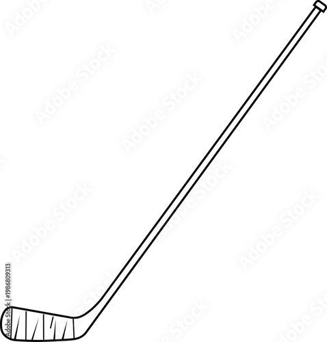 Outline drawing of a hockey stick wrapped in tape side view vector illustration. Hockey twig vector. 