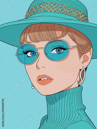 Retro Fashion Illustration of Stylish Woman