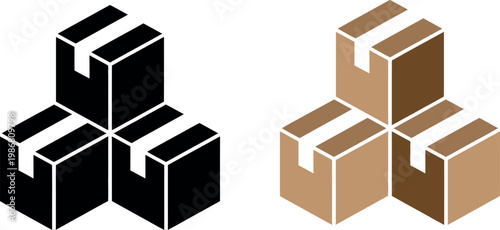 Isometric view of solid and hollow blocks forming a three-block structure