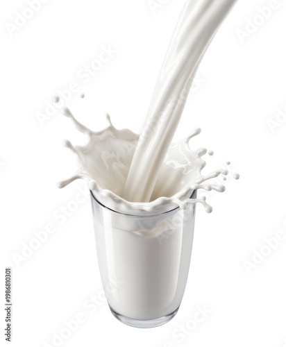 Fresh Milk Splash: Pouring White Liquid into a Glass for a Healthy Drink