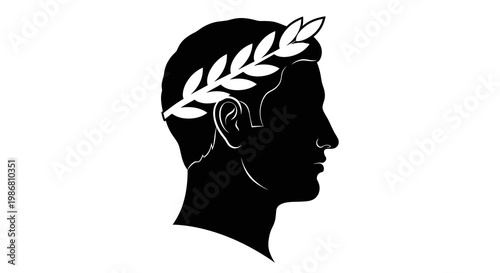 Profile Silhouette of Roman Emperor with Laurel Wreath