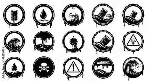 Environmental Pollution and Oil Spill Warning Symbols