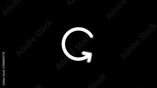 White restart, reset, reload, and repeat UI icon animation rotating left in a seamless loop on a black background.