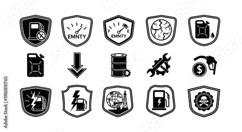 Energy Crisis and Fuel Shortage Vector Icon Set