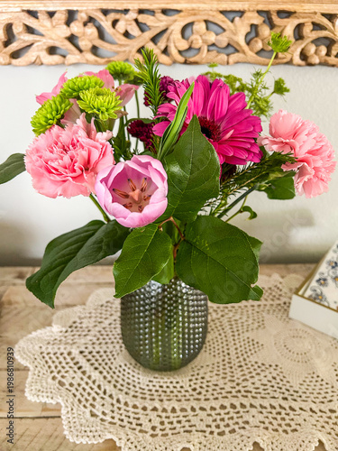 Floral Bouquet on Lace Doily