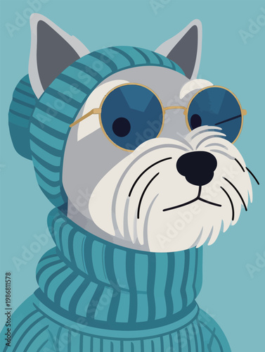Stylish Schnauzer Dog in Teal Outfit