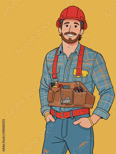 Happy Male Construction Worker in Workwear