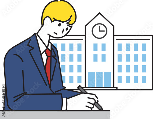 学校と試験勉強する男子学生