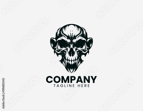 A fierce roaring monkey head is depicted with sharp teeth and intense expression in a bold black and white vector style.