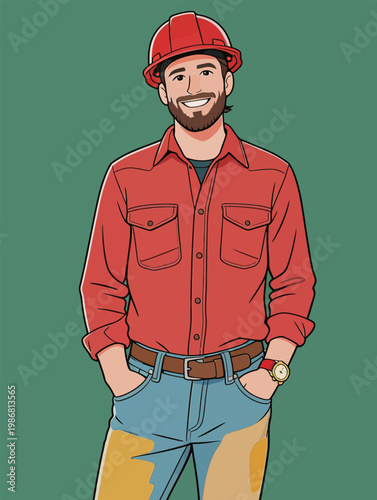 Illustration of a cheerful male construction worker