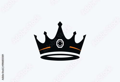 A black crown with a white gemstone on a white background