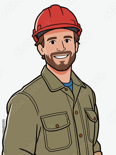 Smiling Construction Worker in Hard Hat and Jacket